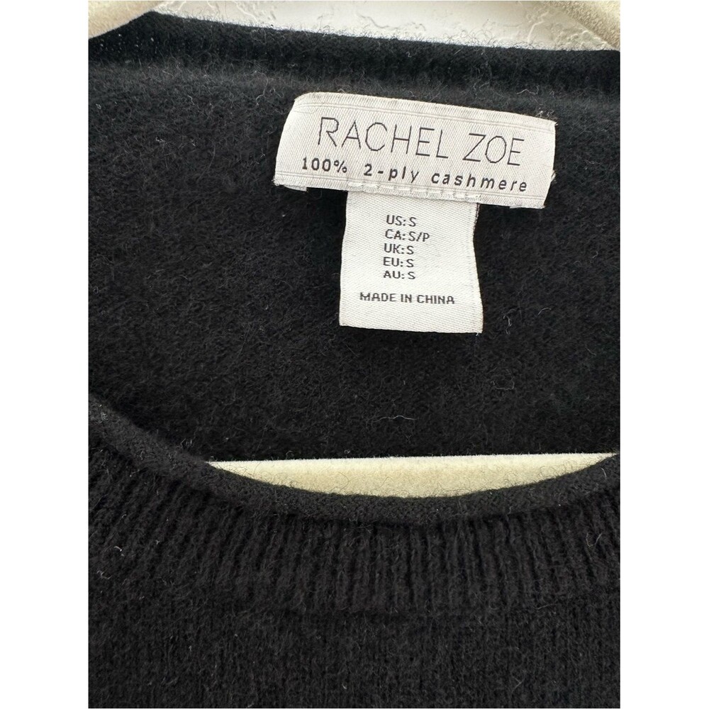 Rachel Zoe Womens 100 Cashmere Split Hem Crewneck Sweater Size S Black Knit Cozy - Picture 2 of 8